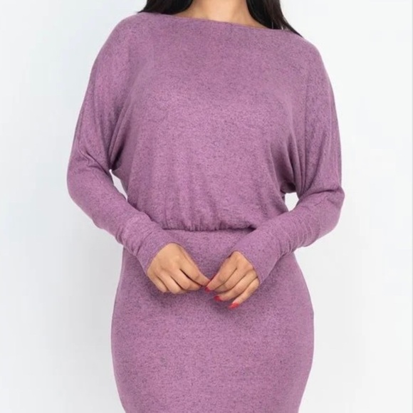 NEW TRENDY FALL ORCHID TWO WAY SHOULDER STYLE LONG SLEEVE MINI DRESS - Picture 2 of 4